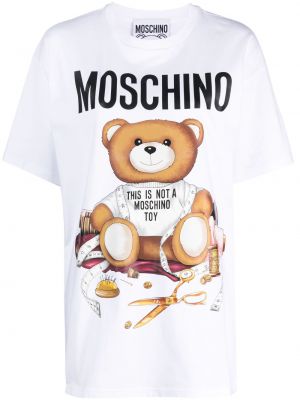 Памучна тениска с принт Moschino бяло
