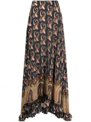 Hedvábné dlouhé šaty s potiskem s paisley potiskem Etro černé