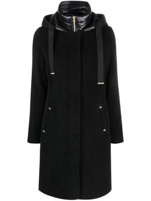 Vlněný kabát z alpaky s kapucí Herno černý