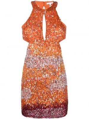 Sukienka mini z cekinami tiulowa Patrizia Pepe pomarańczowa