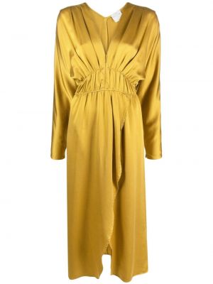 Drapírozott selyem midi ruha Forte_forte aranyszínű