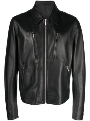 Kožená bunda na zips Ferragamo čierna