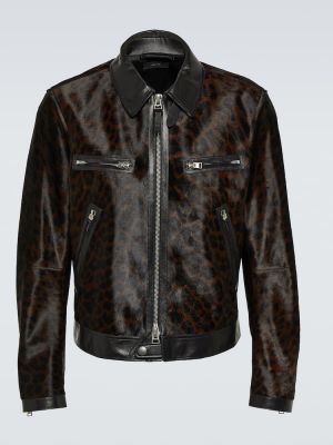 Kožna jakna s printom Tom Ford smeđa