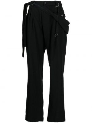 Bavlněné lněné rovné kalhoty s nízkým pasem Hyein Seo černé