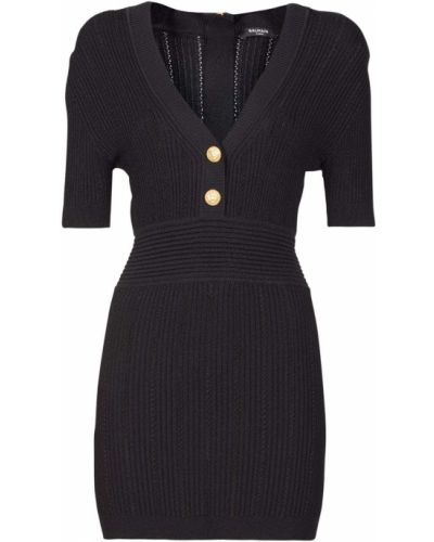 Mini robe en viscose en tricot Balmain noir