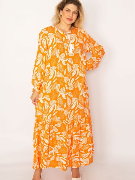 Pletené viskózové dlouhé šaty s dlhými rukávmi şans oranžová