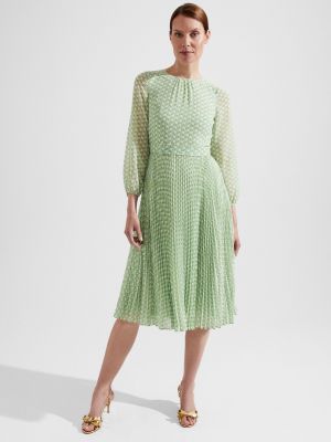 Плиссированное платье с принтом с геометрическим узором Hobb's зеленое