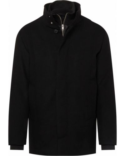 Vlnený priliehavý zimný kabát Jack & Jones čierna