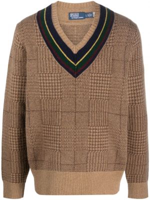 Кариран вълнен пуловер Polo Ralph Lauren кафяво