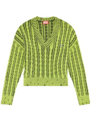 Sweter z dekoltem w serek chunky Diesel zielony