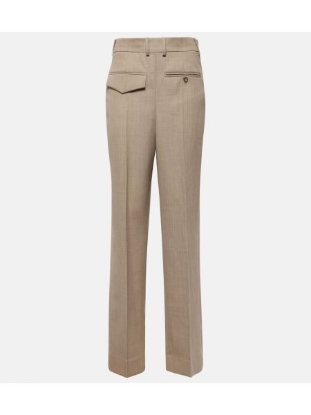 Vlněné rovné kalhoty Victoria Beckham hnědé