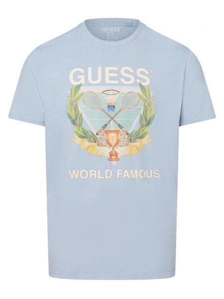 Koszulka bawełniana z nadrukiem Guess niebieska