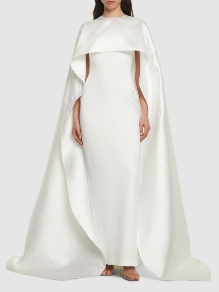 Sukienka długa pleciona z krepy Solace London biała