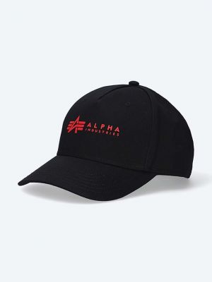 Памучна шапка с козирки с апликация Alpha Industries черно