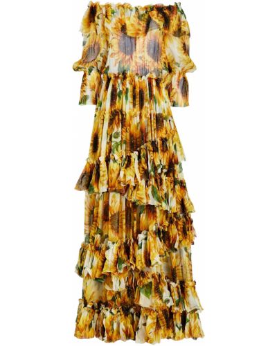 Sukienka z jedwabiu z printem Dolce And Gabbana, żółty