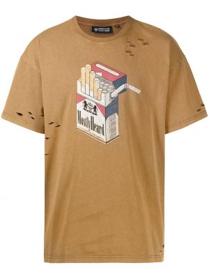 Βαμβακερή μπλούζα με σχέδιο Mostly Heard Rarely Seen καφέ