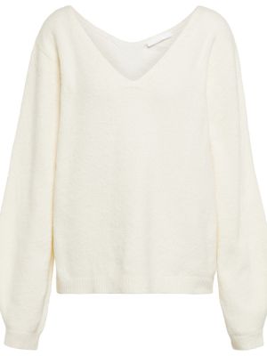 Sweter bawełniane z dekoltem w serek oversize Helmut Lang - biały