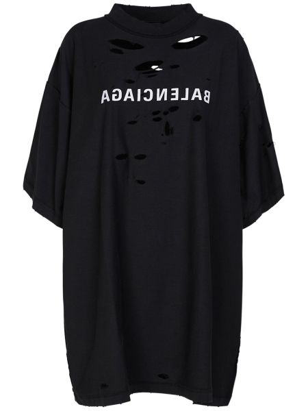 Tricou zdrențuiți din bumbac Balenciaga negru