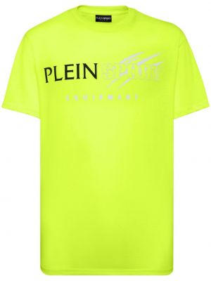 Bavlněné tričko s potiskem Plein Sport zelené