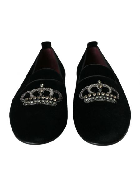 Mocasines de terciopelo‏‏‎ de cristal Dolce & Gabbana negro
