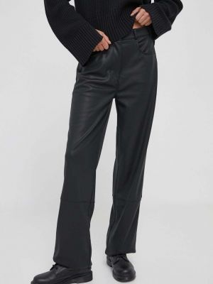 Hlače ravnih nogavica visoki struk Calvin Klein Jeans crna