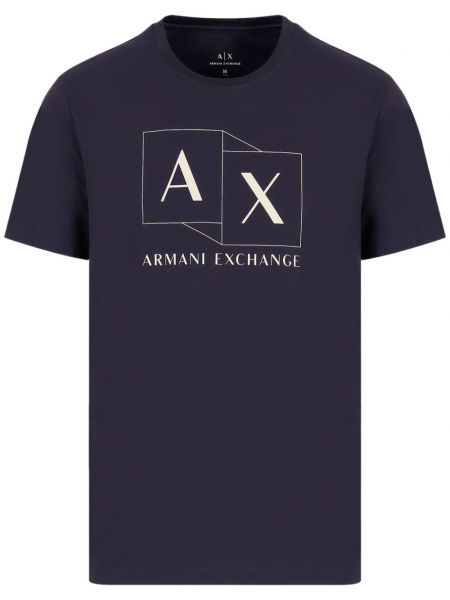 Tricou din bumbac cu imagine Armani Exchange albastru