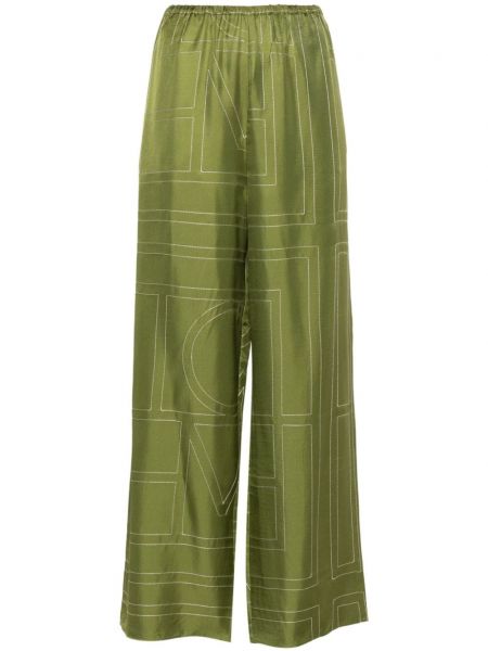 Pantaloni drepti de mătase Toteme verde