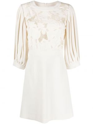 Viskózové krajkové šaty na zip s kulatým výstřihem See By Chloe - bílá