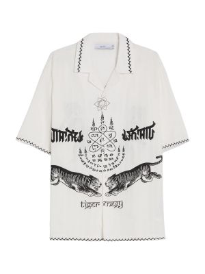 Bavlnená priliehavá košeľa s potlačou Bershka - čierna