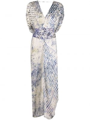 Hedvábné vzorované šaty s flitry bez rukávů Mes Demoiselles - modrá