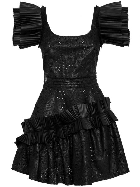 Sukienka koktajlowa skórzana z falbankami Philipp Plein czarna
