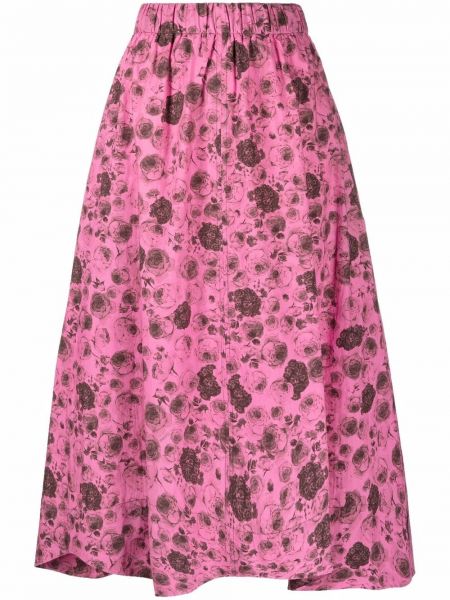 Falda larga de flores con estampado Ganni rosa