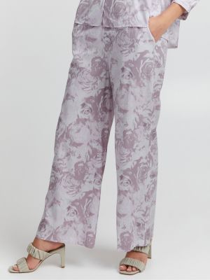 Květinové kalhoty relaxed fit Ichi fialové