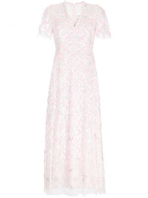 Růžové koktejlové šaty s flitry s výstřihem do v Needle & Thread