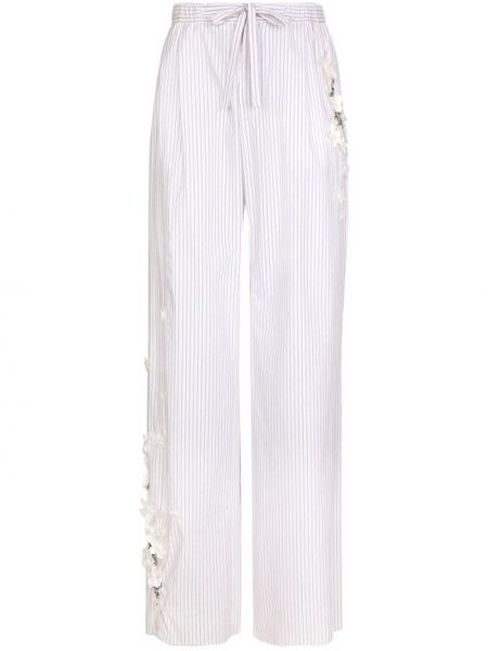 Bombažne ravne hlače s cvetličnim vzorcem Dolce & Gabbana bela