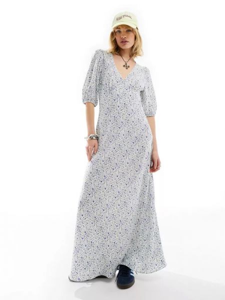 Длинное платье в цветочек с принтом с v-образным вырезом Glamorous синее