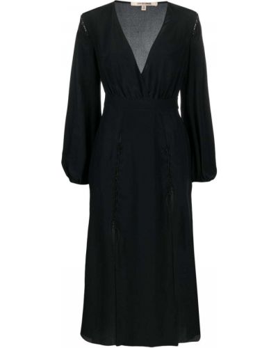 Svilena midi obleka Roberto Cavalli črna