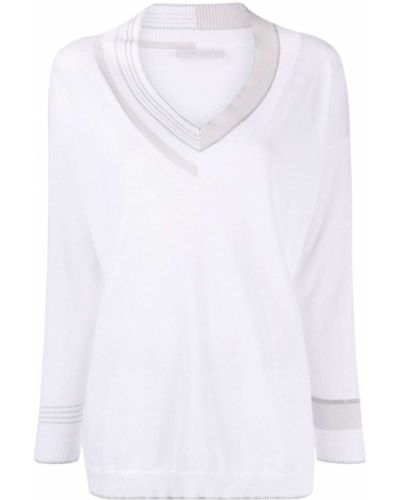 Camiseta de manga larga con escote v manga larga Fabiana Filippi blanco