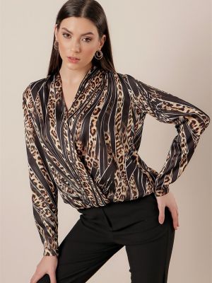 Bluză din satin cu model leopard By Saygı negru