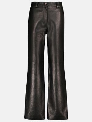 Kožené rovné kalhoty s vysokým pasem Magda Butrym černé