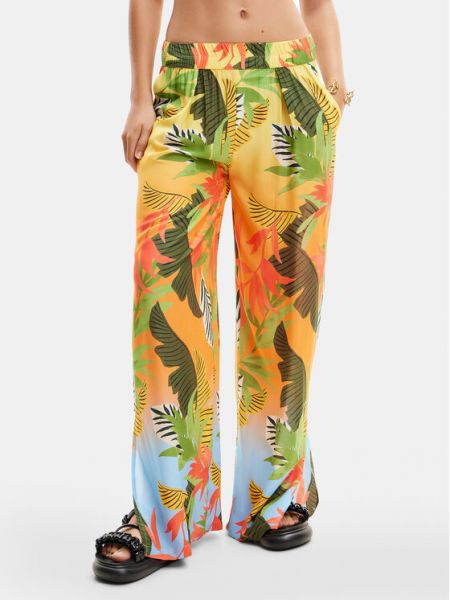 Pantaloni cu imprimeu tropical cu croială lejeră Desigual portocaliu