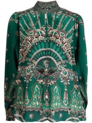 Jedwabna bluzka z nadrukiem Camilla zielona