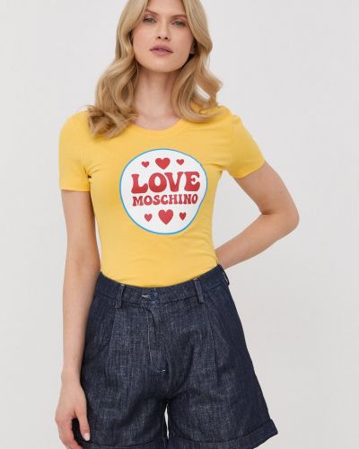 Love Moschino tricou femei, culoarea galben