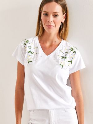 Bavlněné tričko s výšivkou Bianco Lucci bílé