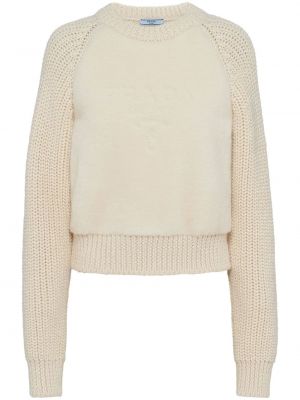 Пуловер с кръгло деколте Prada бяло