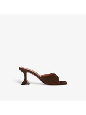 Замшевые мюли на каблуке Amina Muaddi коричневые
