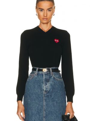 Черный пуловер с v-образным вырезом Comme Des Garçons