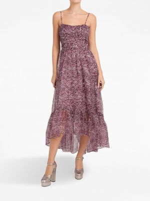 Šilkinis suknele kokteiline su abstrakčiu raštu Cinq A Sept violetinė