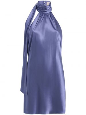 Hedvábné saténové mini šaty s knoflíky Cinq A Sept - modrá