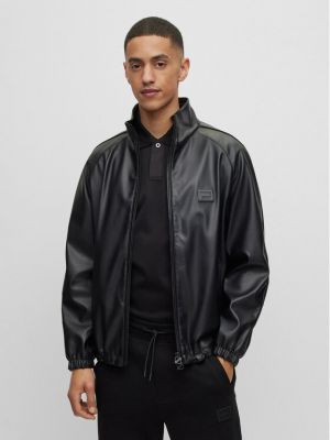 Voľná priliehavá kožená bunda z ekologickej kože Hugo čierna